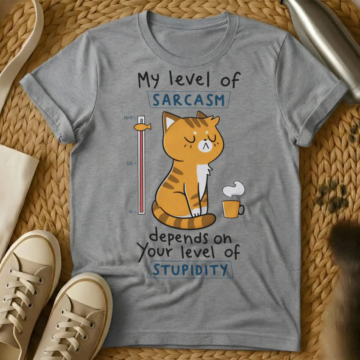 Sarcasm Level Cat Tee - Gray Cat T-Shirt