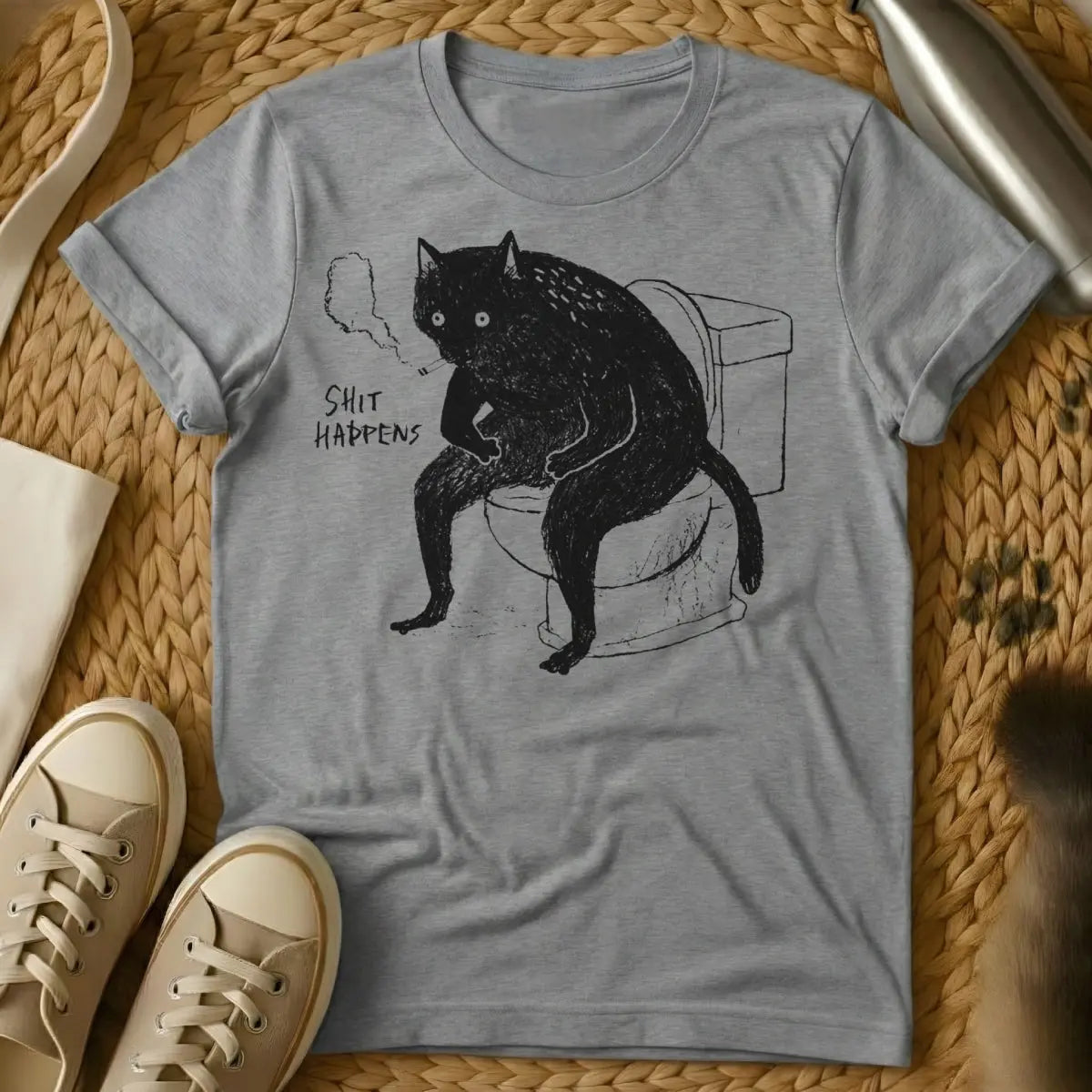 Shit Happens Cat Shirt - Gray Cat T-Shirt