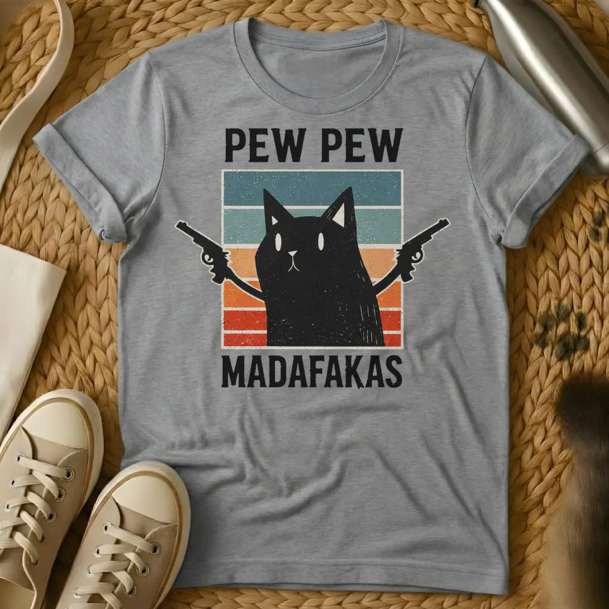 Pew Pew Madafakas Shirt - Gray Cat T-Shirt