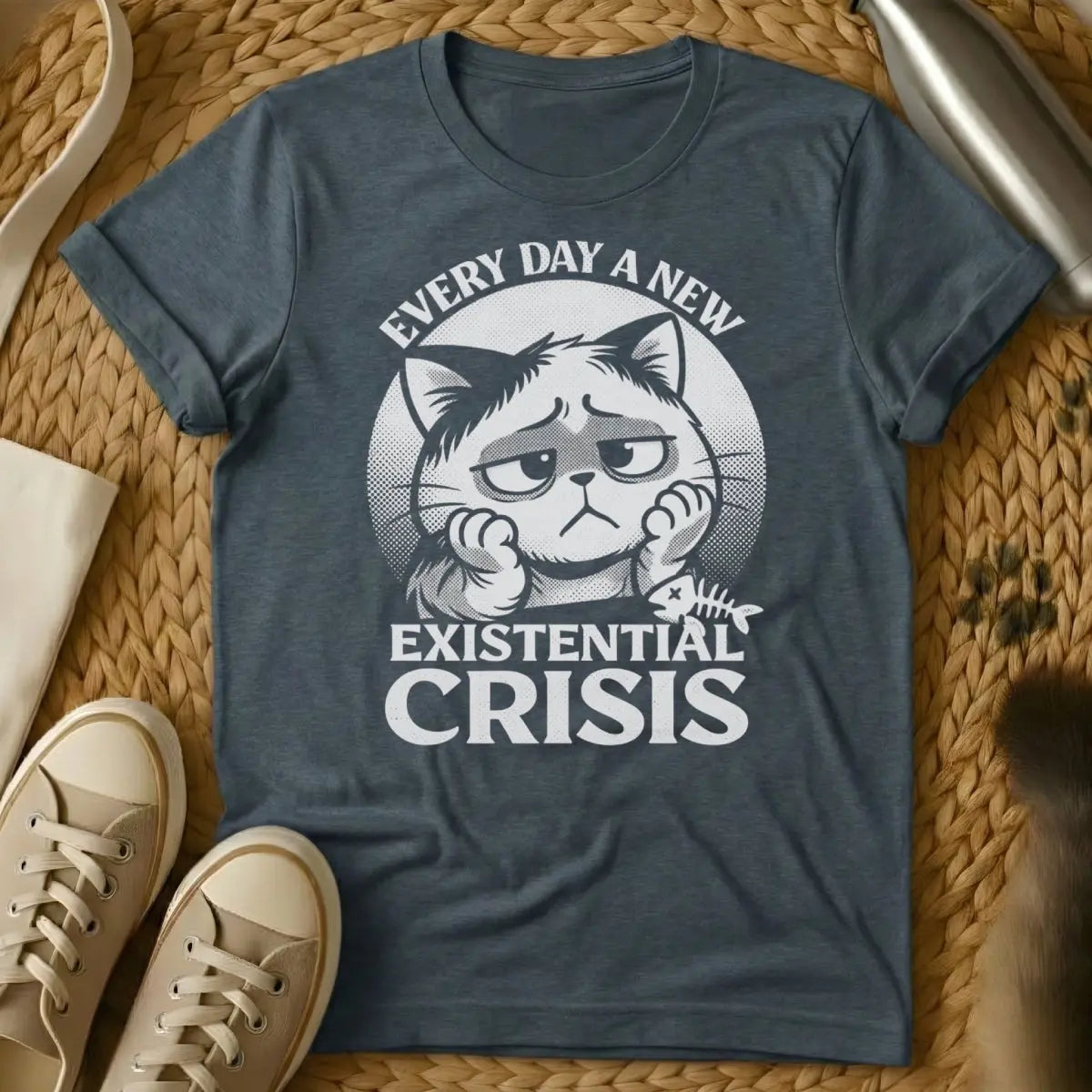 Existential Crisis Cat Shirt - Dark Heather T-Shirt - anxiety core, existential humor, introvert gift