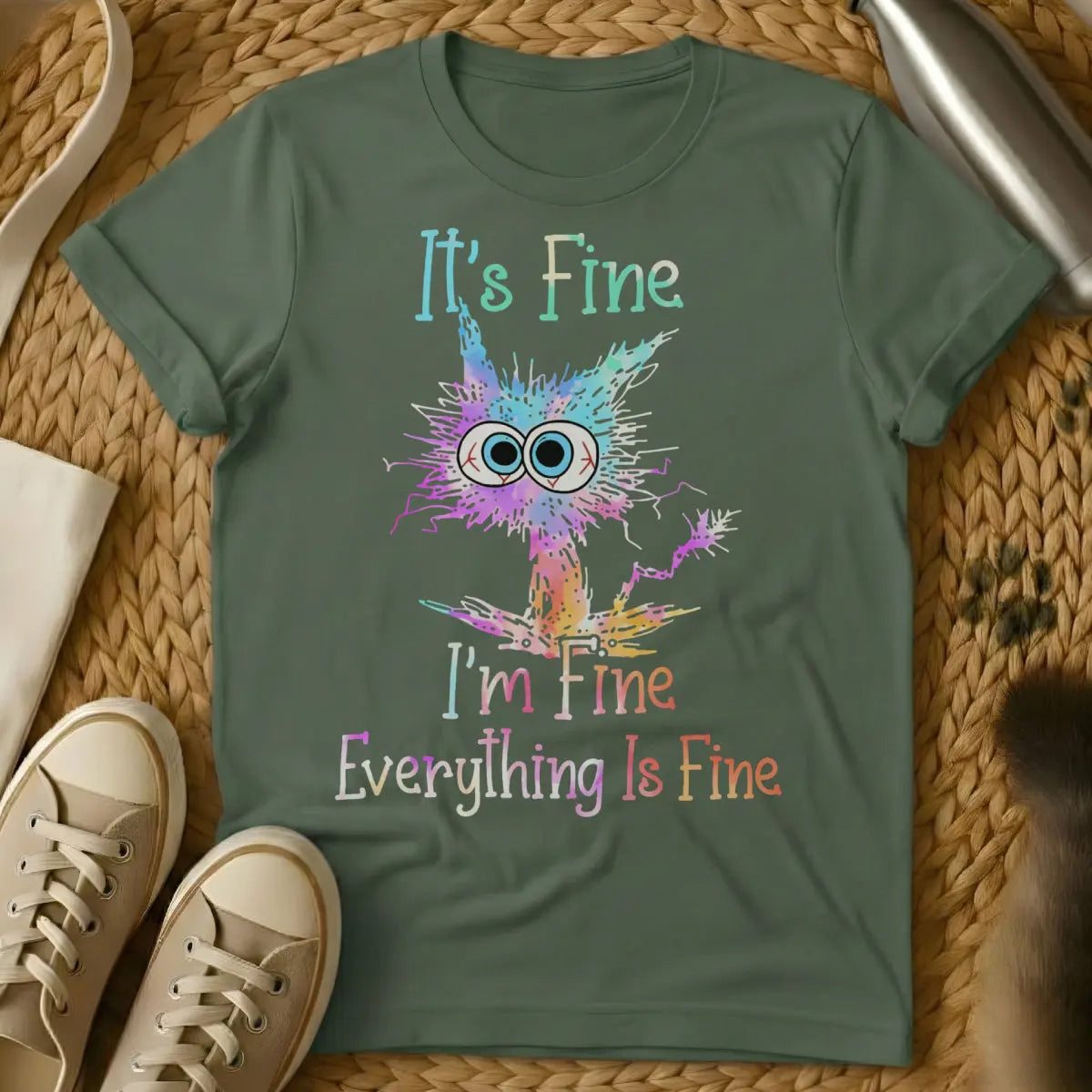 Im Fine Cat Tee - Military Green Cat T-Shirt