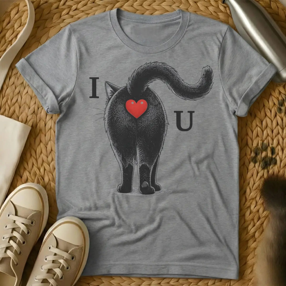 Cat Rear View Shirt - Gray T-Shirt - aloof animal design, anthropomorphic cat humor, feline body language