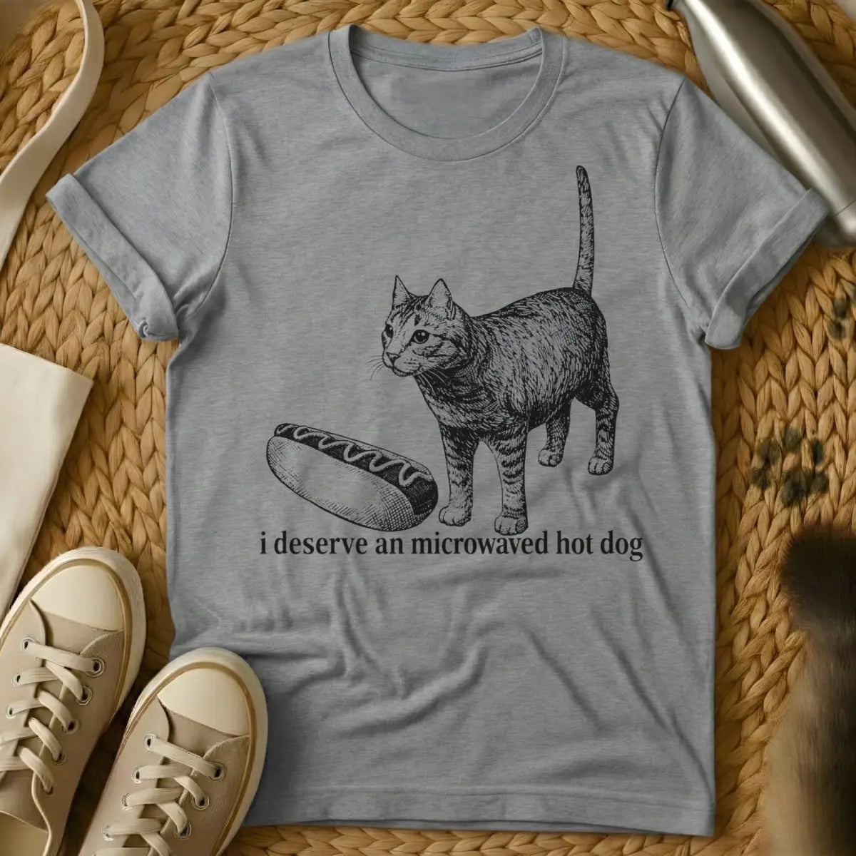 Hot Dog Cat Tee - Gray Cat T-Shirt