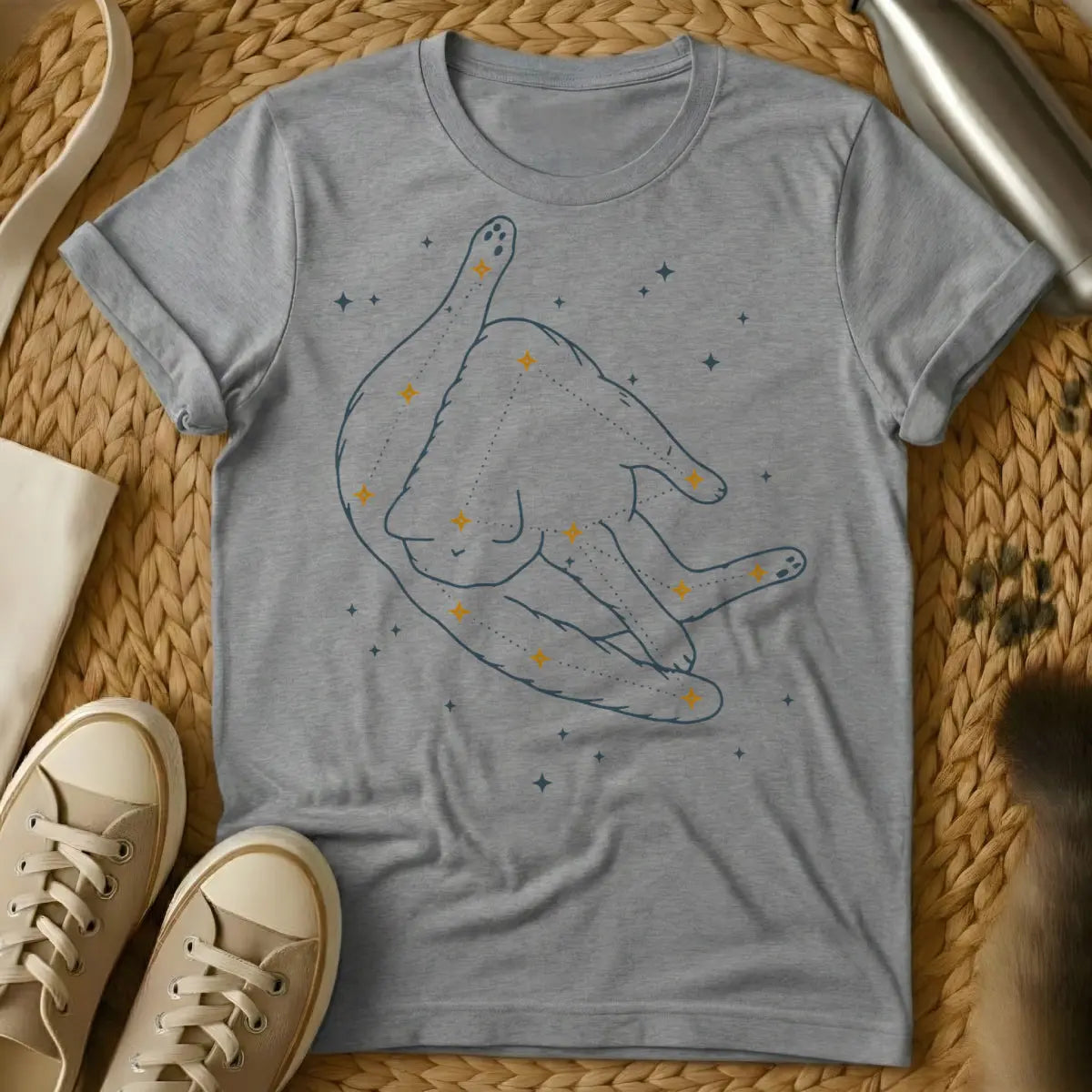 Astronomy Cat Tee - Gray T-Shirt - astrophile cat, celestial feline, cosmic observer