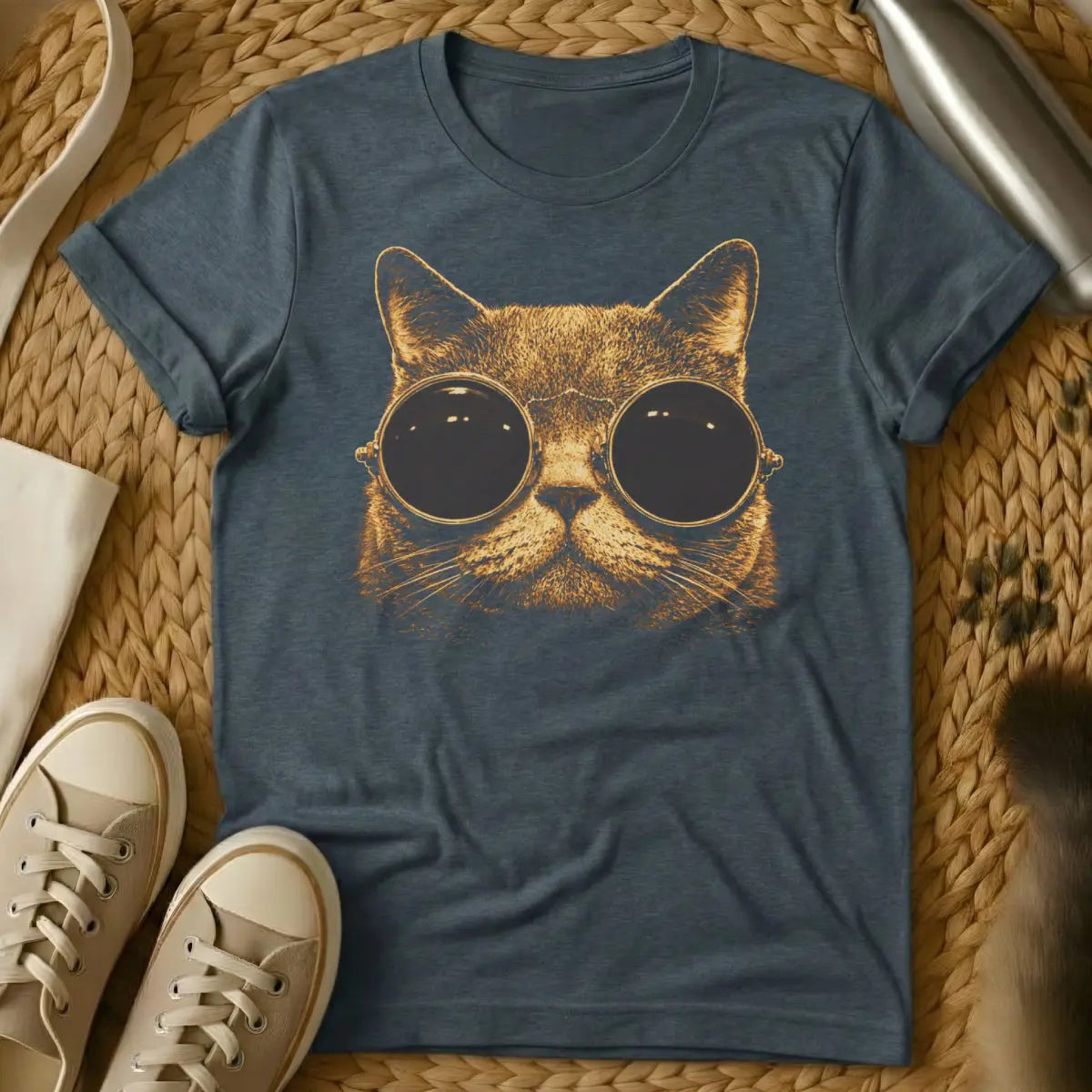 Chill Cat Tee - Dark Heather T-Shirt - effortless cool, lo-fi aesthetic, mellowcore