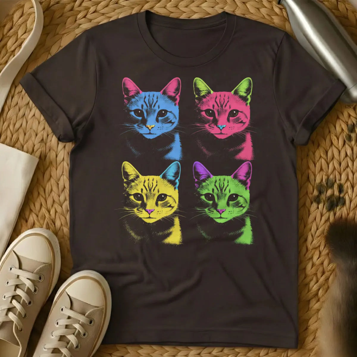 Retro Pop Art Tee - Dark Chocolate Cat T-Shirt