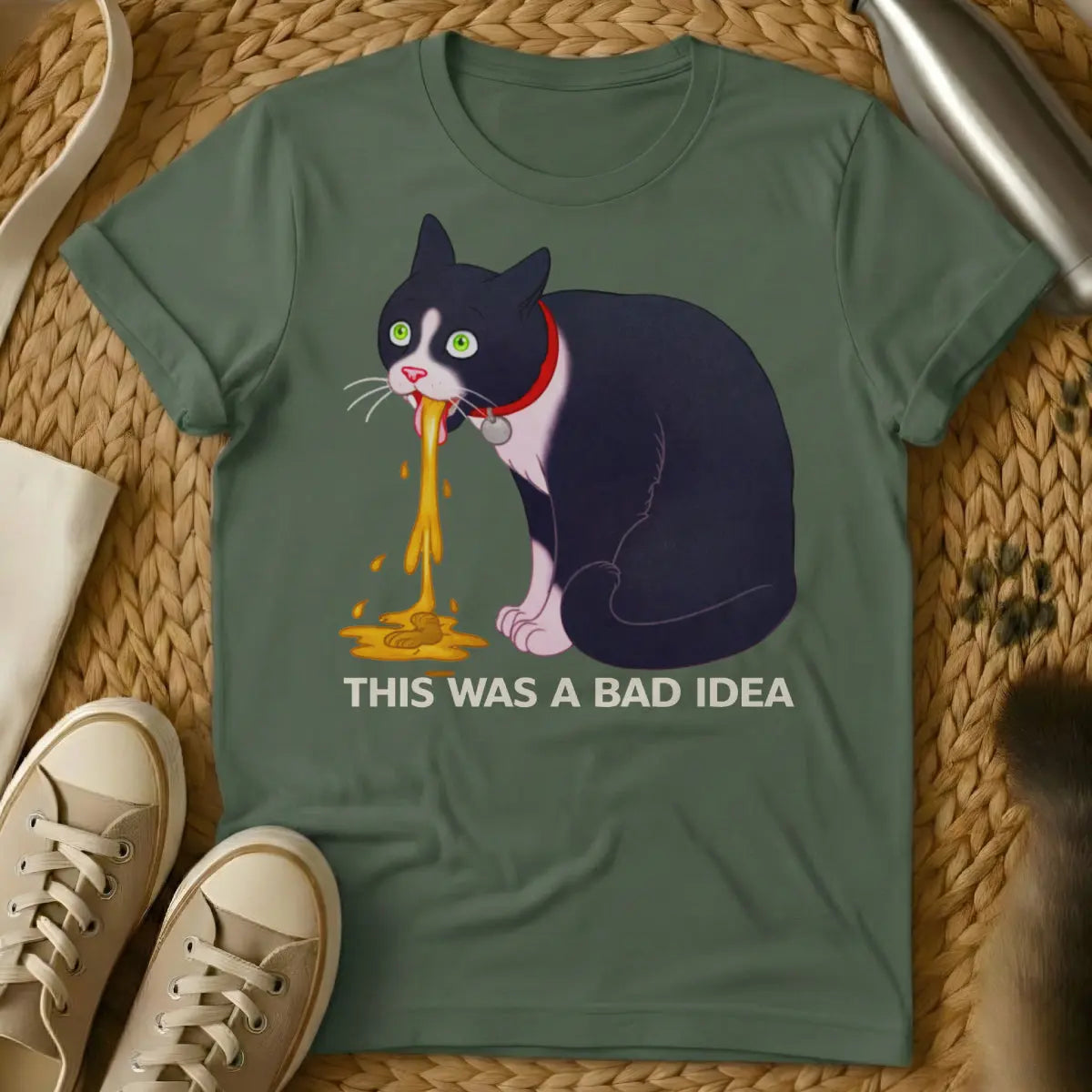 Poor Decisions Tee - Military Green Cat T-Shirt