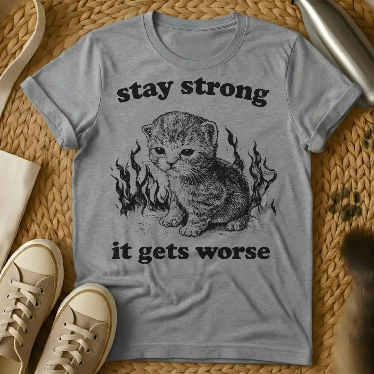 Sarcastic Motivational Tee - Gray Cat T-Shirt