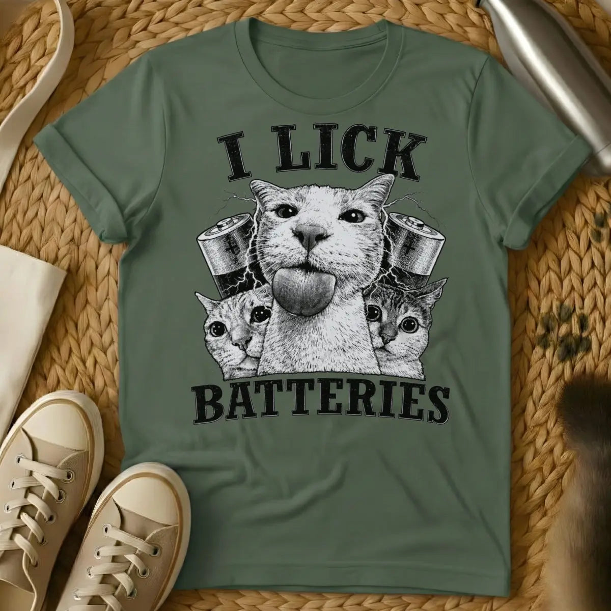 Dumb Cat Shirt - Military Green T-Shirt - brain cell cat, cat behavior humor, confidentially incorrect