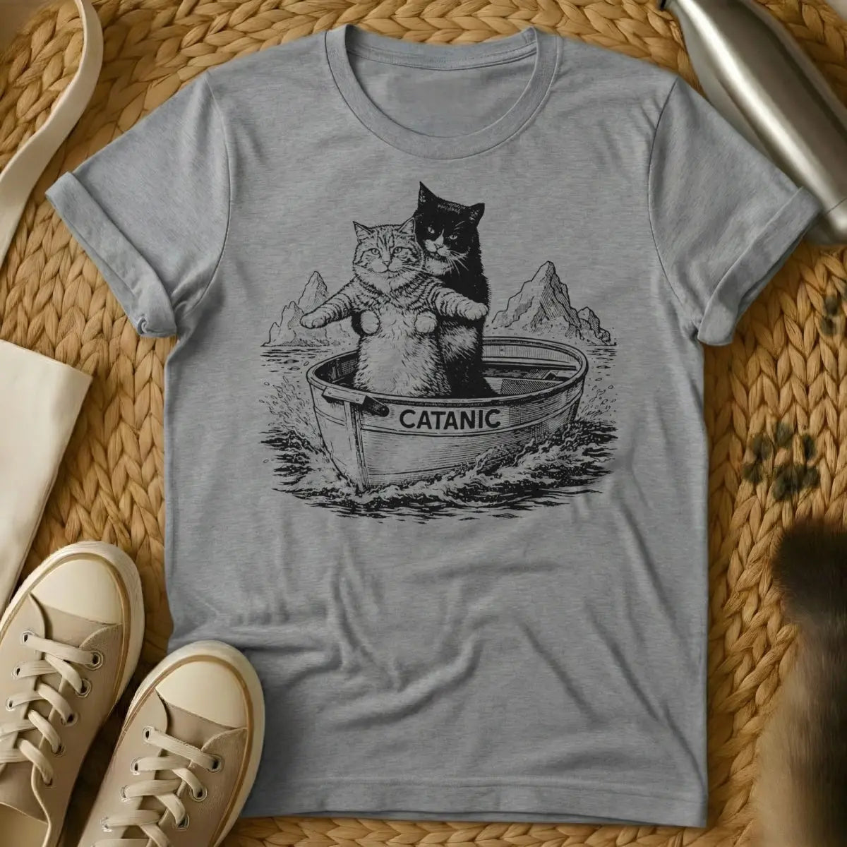 Catanic Shirt - Gray T-Shirt - gothic cat, macabre humor, occult cat