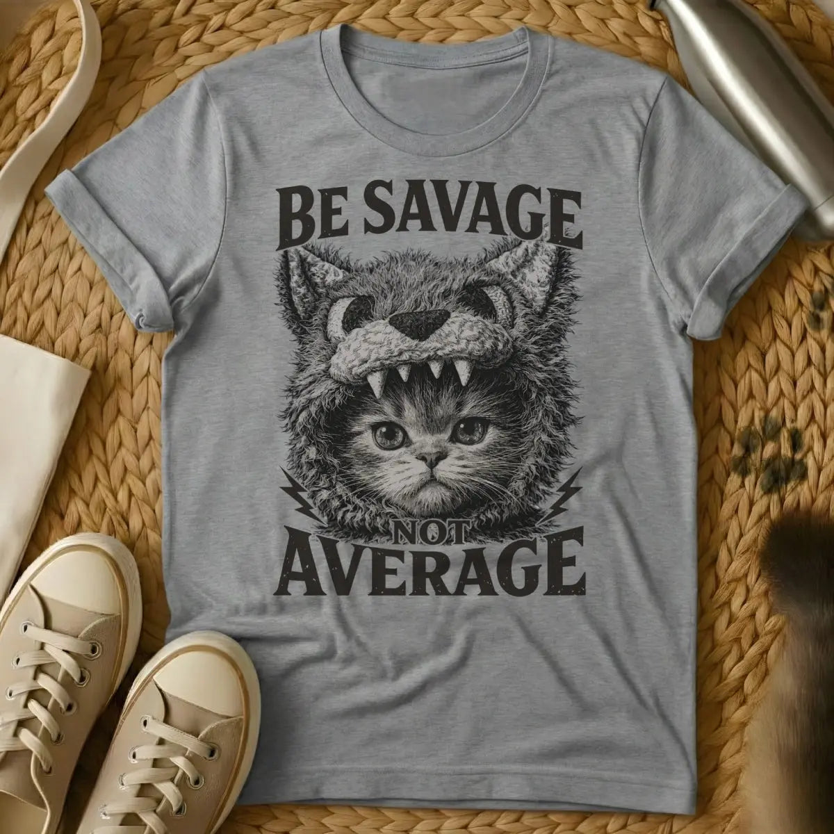 Be Savage Not Average Shirt - Gray T-Shirt - alpha feline, boss cat energy, empowered cat lover
