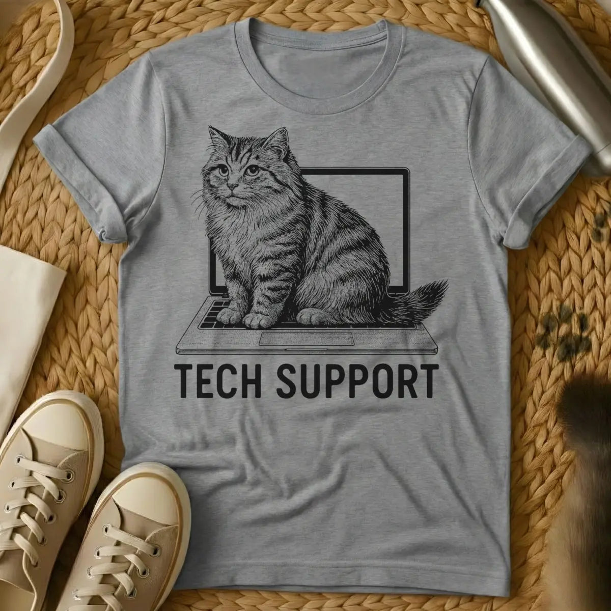 Tech Support Shirt - Gray Cat T-Shirt