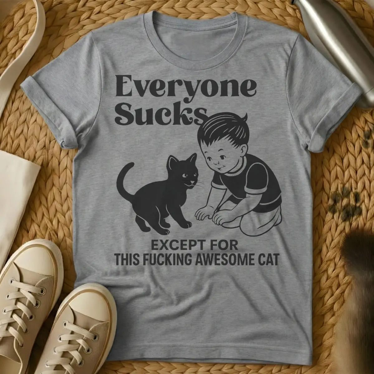 Everyone Sucks Tee - Gray T-Shirt - cat performance review, cat superiority complex, introvert cat lover