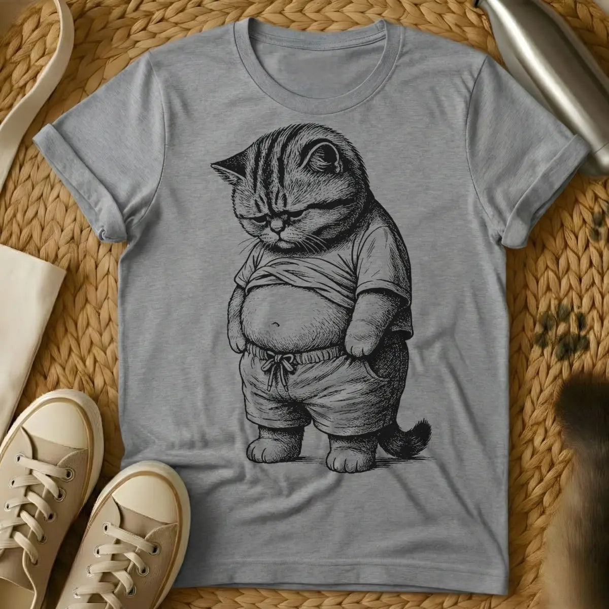 Chubby Cat Shirt - Gray T-Shirt - cat body positivity, chonky cat, comfort core cat