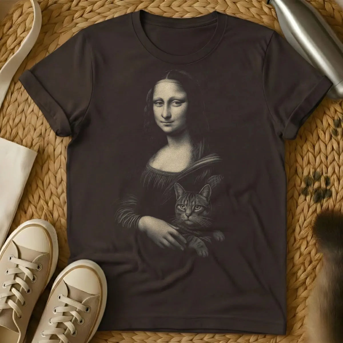 Mona Lisa Cat Shirt - Dark Chocolate Cat T-Shirt