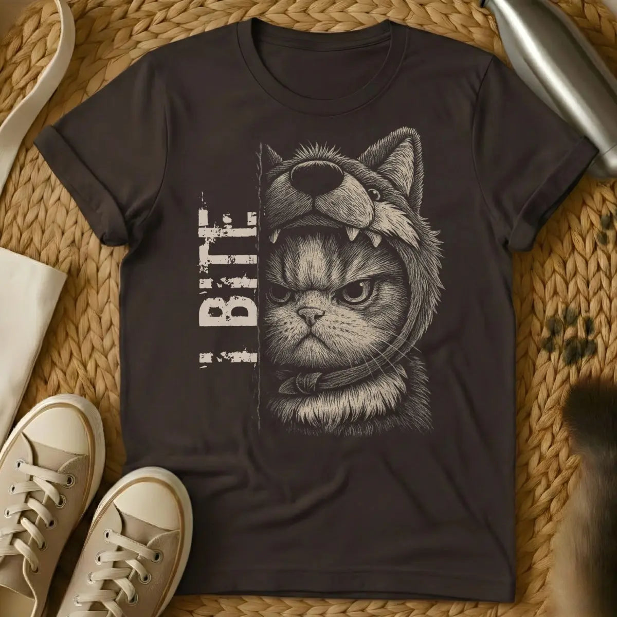 I Bite Cat Shirt - Dark Chocolate Cat T-Shirt