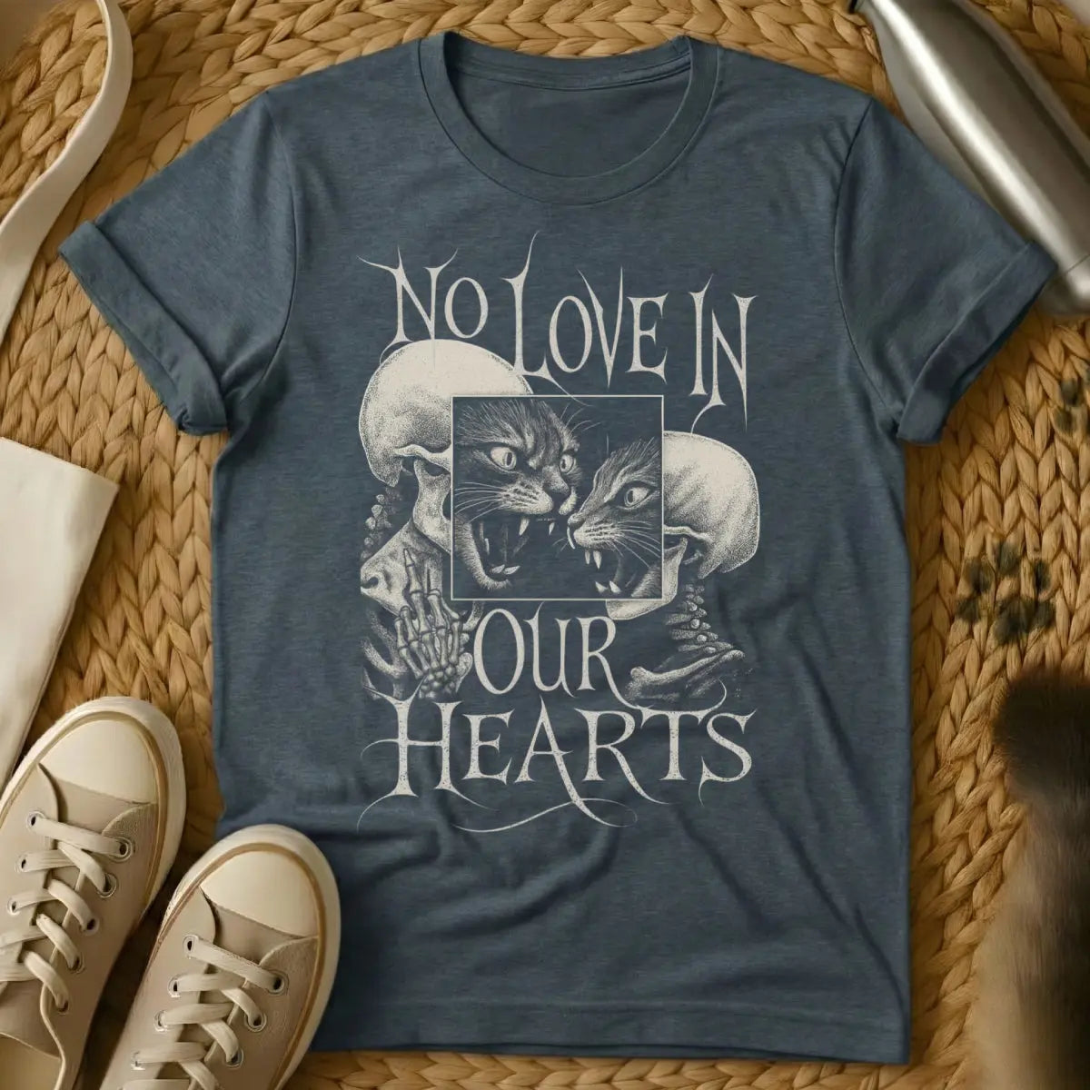 No Love T Shirt - Dark Heather Cat T-Shirt