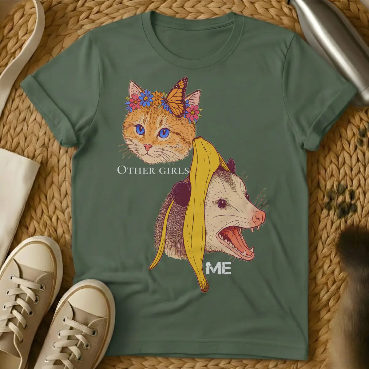 Not Like Other Girls Cat Shirt - Military Green Cat T-Shirt