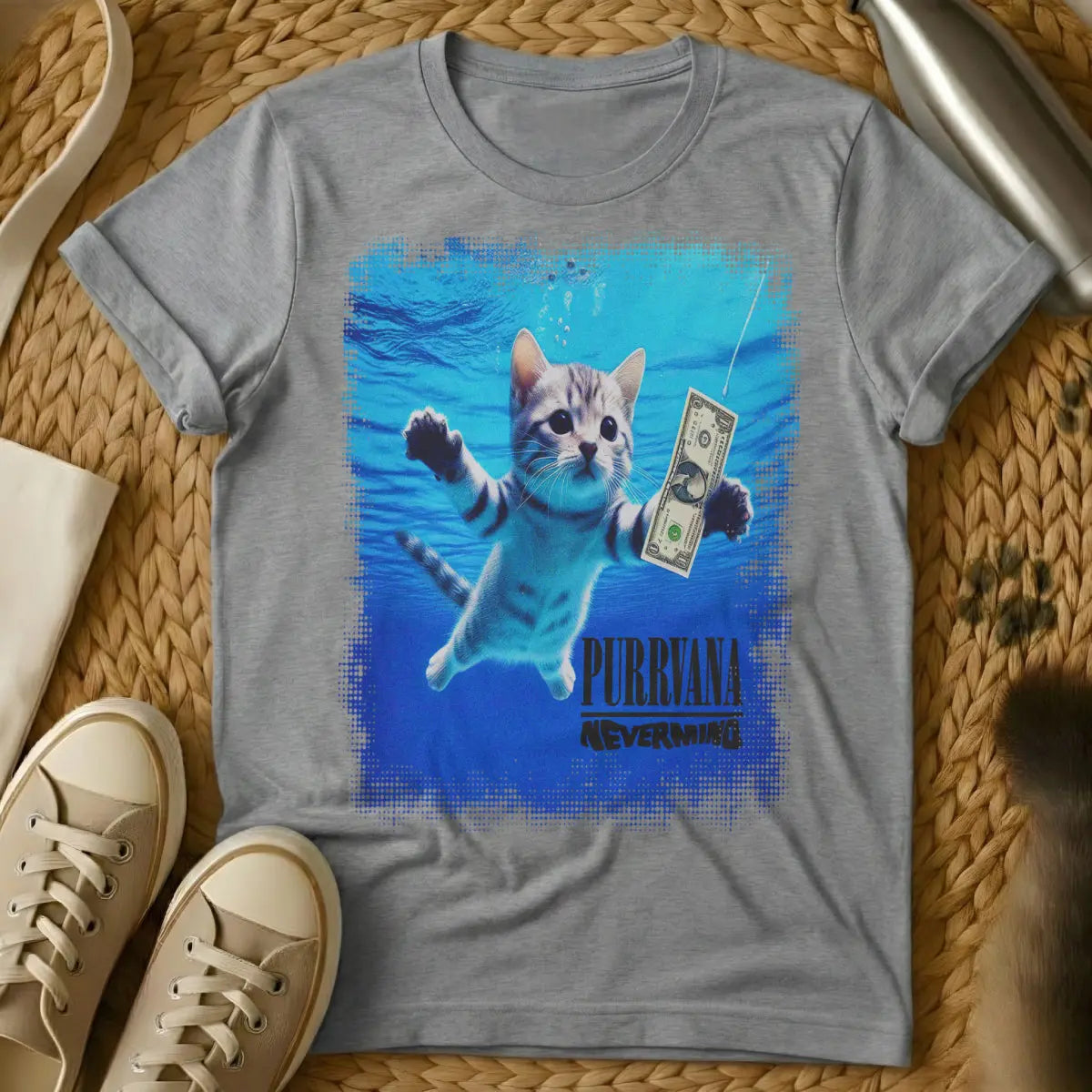 Nirvana Nevermind Cat Shirt - Gray Cat T-Shirt