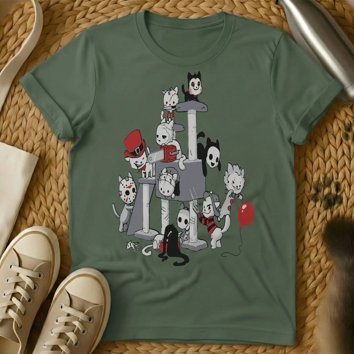 Horror Cat Shirt - Military Green Cat T-Shirt