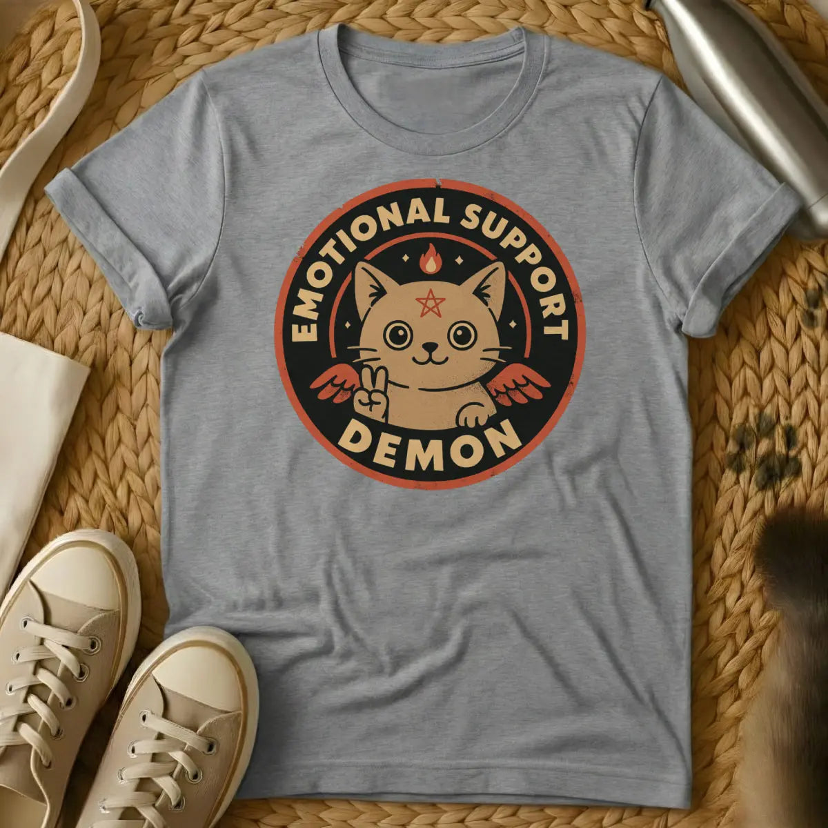 Demon Cat Shirt - Gray T-Shirt - dark humor cat, gothic cat, occult cat