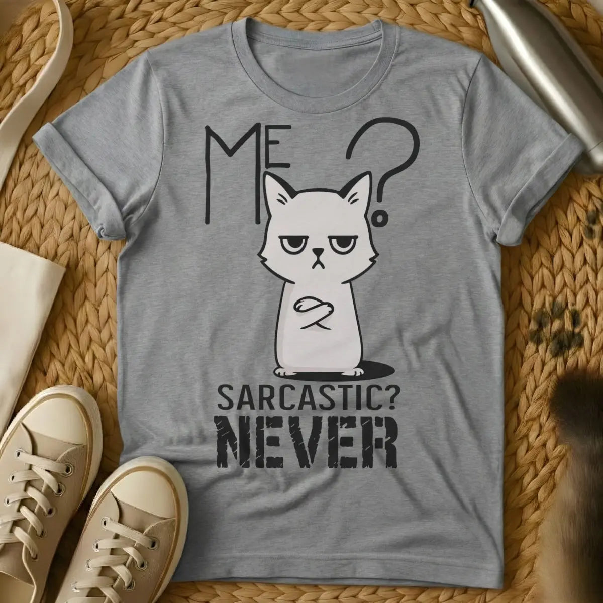 Me Sarcastic Never Shirt - Gray Cat T-Shirt