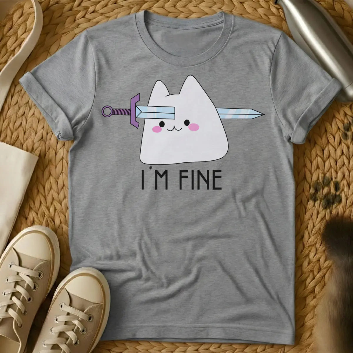 Iβm Fine Shirt - Gray Cat T-Shirt