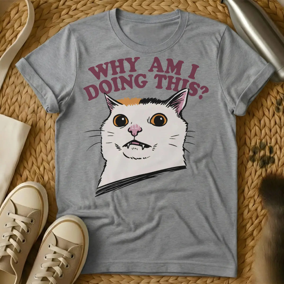 Why Am I Doing This Tee - Gray Cat T-Shirt