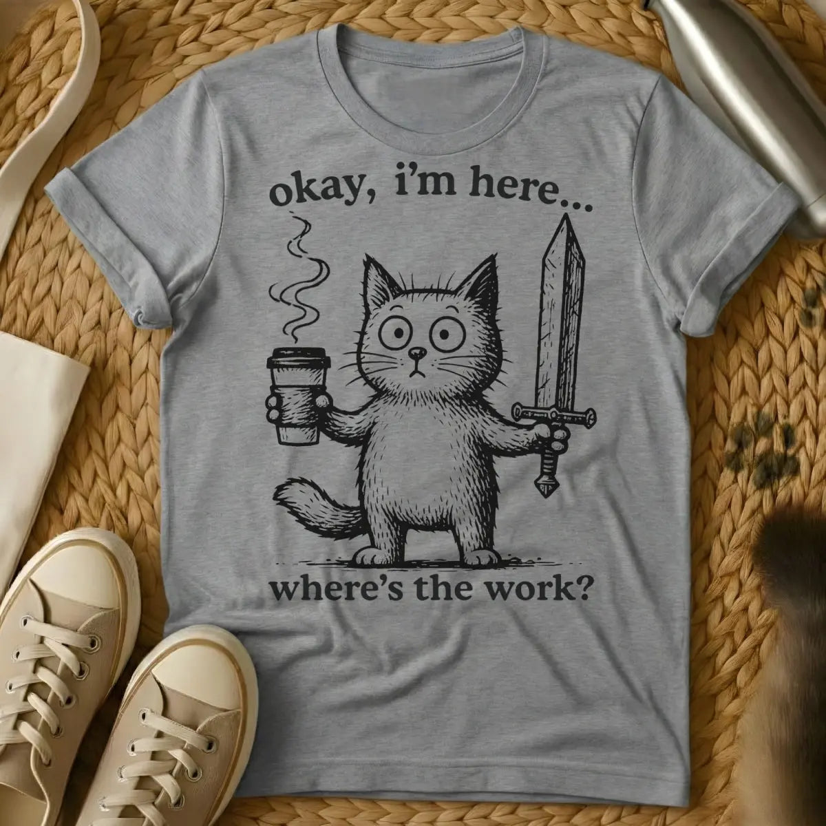 I Am Here Shirt - Gray Cat T-Shirt