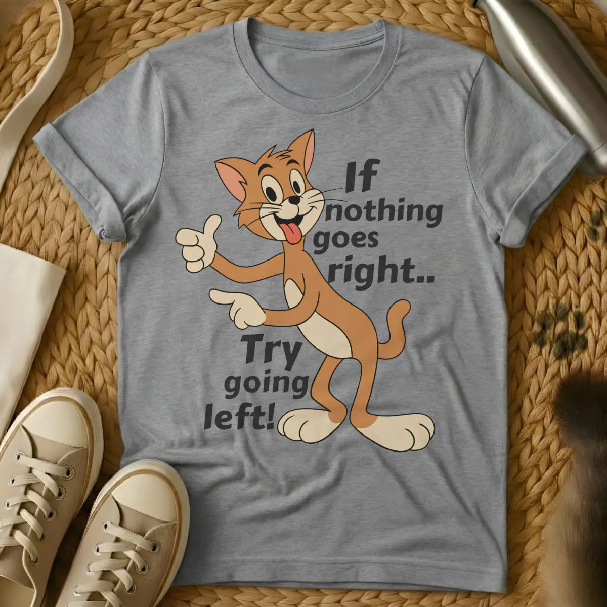 Going Left Cat Tee - Gray Cat T-Shirt