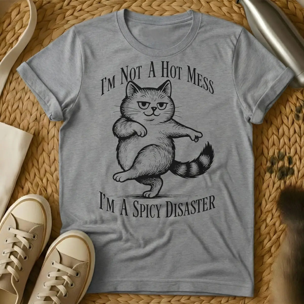 Disaster Cat Shirt - Gray T-Shirt - catastrophe observer, existential cat humor, ironic emotional support cat