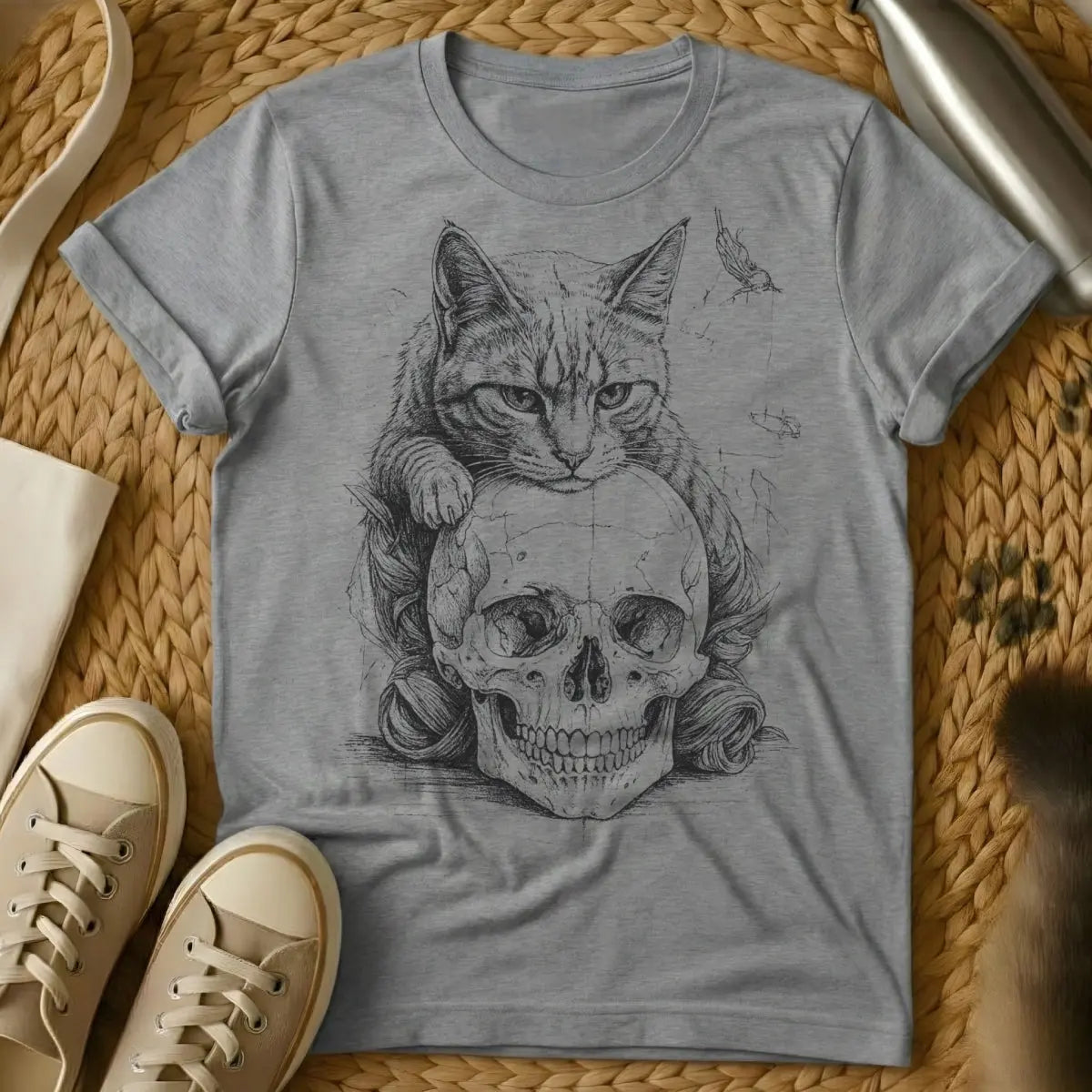 Skull Shirt - Gray Cat T-Shirt