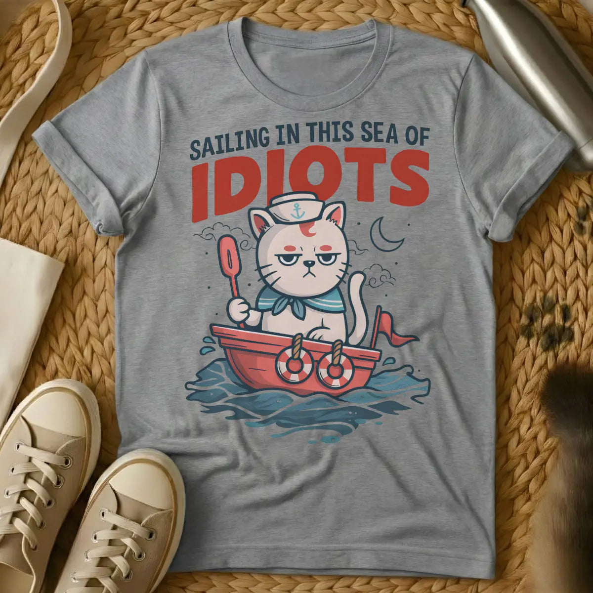Idiots Shirt - Gray Cat T-Shirt