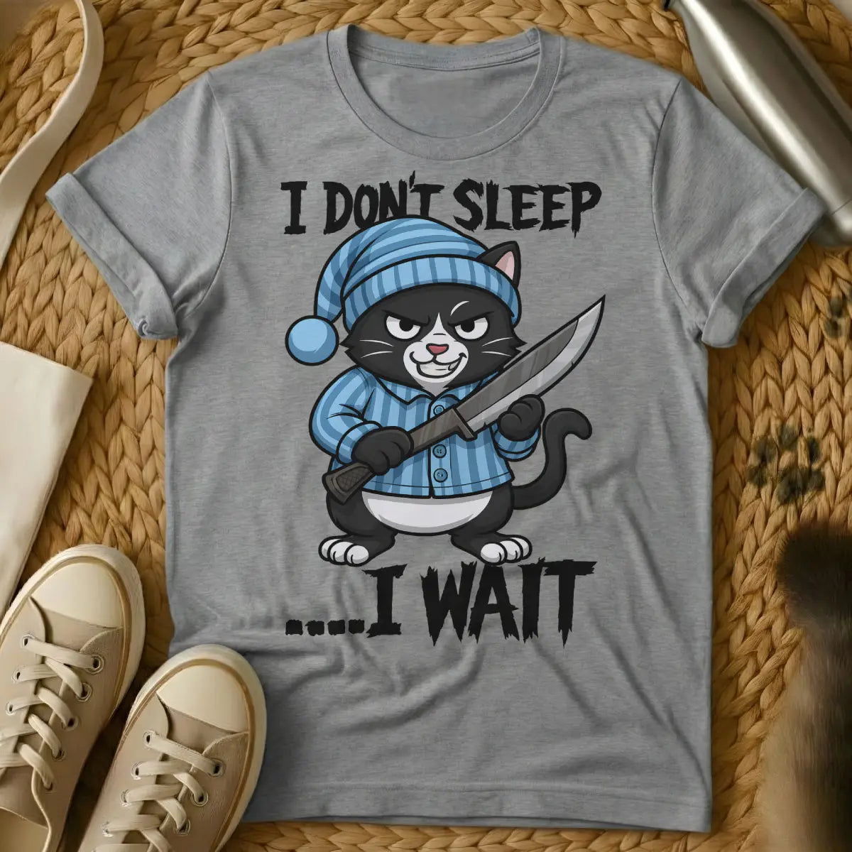 I Wait Shirt - Gray Cat T-Shirt