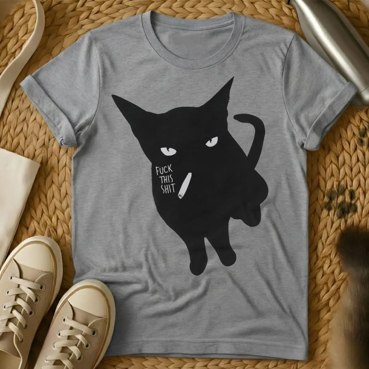 Smoking Cat T Shirt - Gray Cat T-Shirt