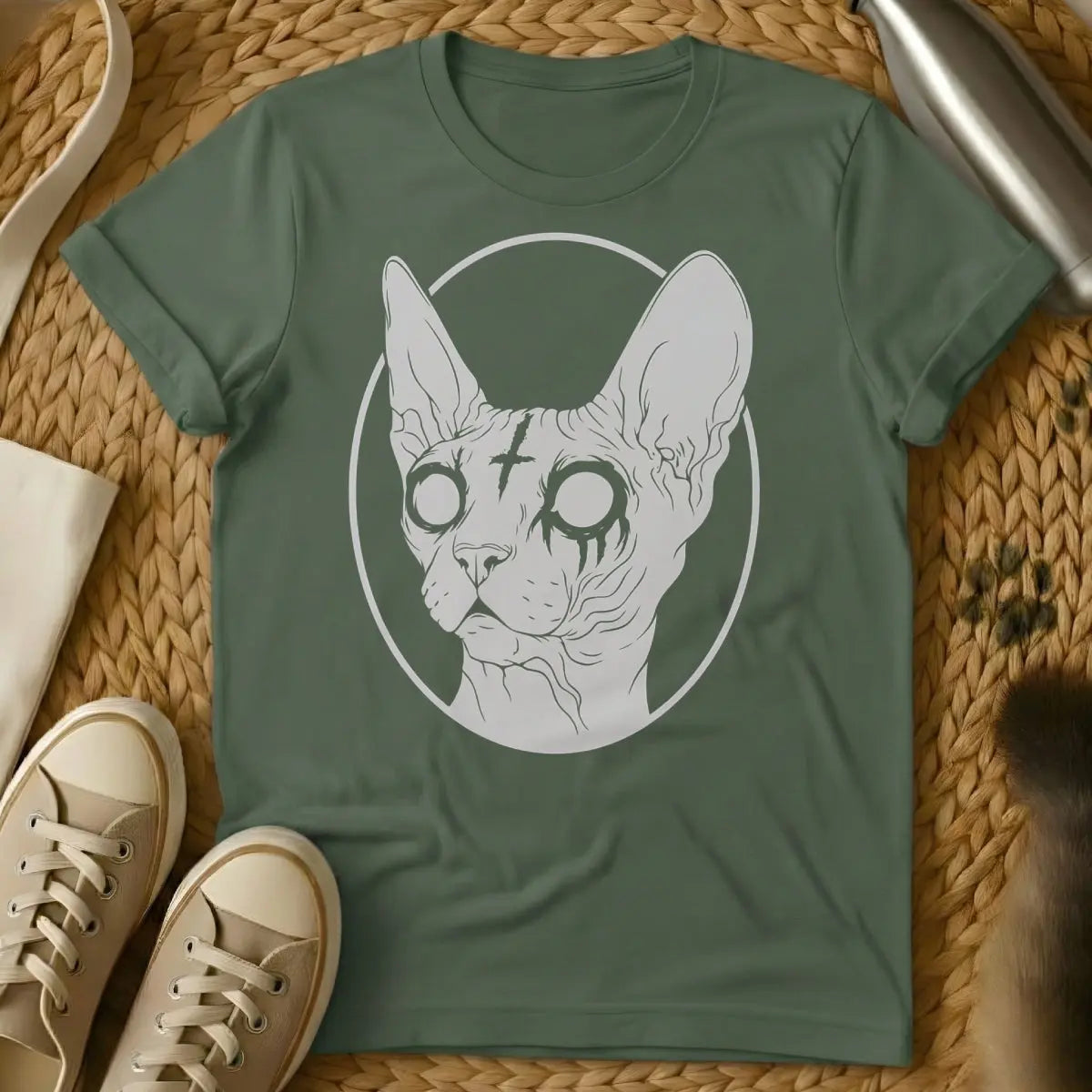 Goth Cat Shirt - Military Green Cat T-Shirt