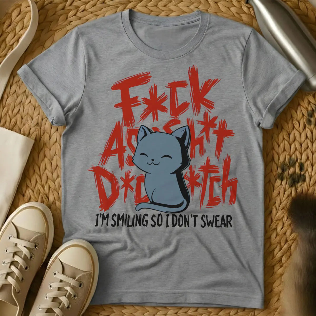 Smile T Shirt - Gray Cat T-Shirt