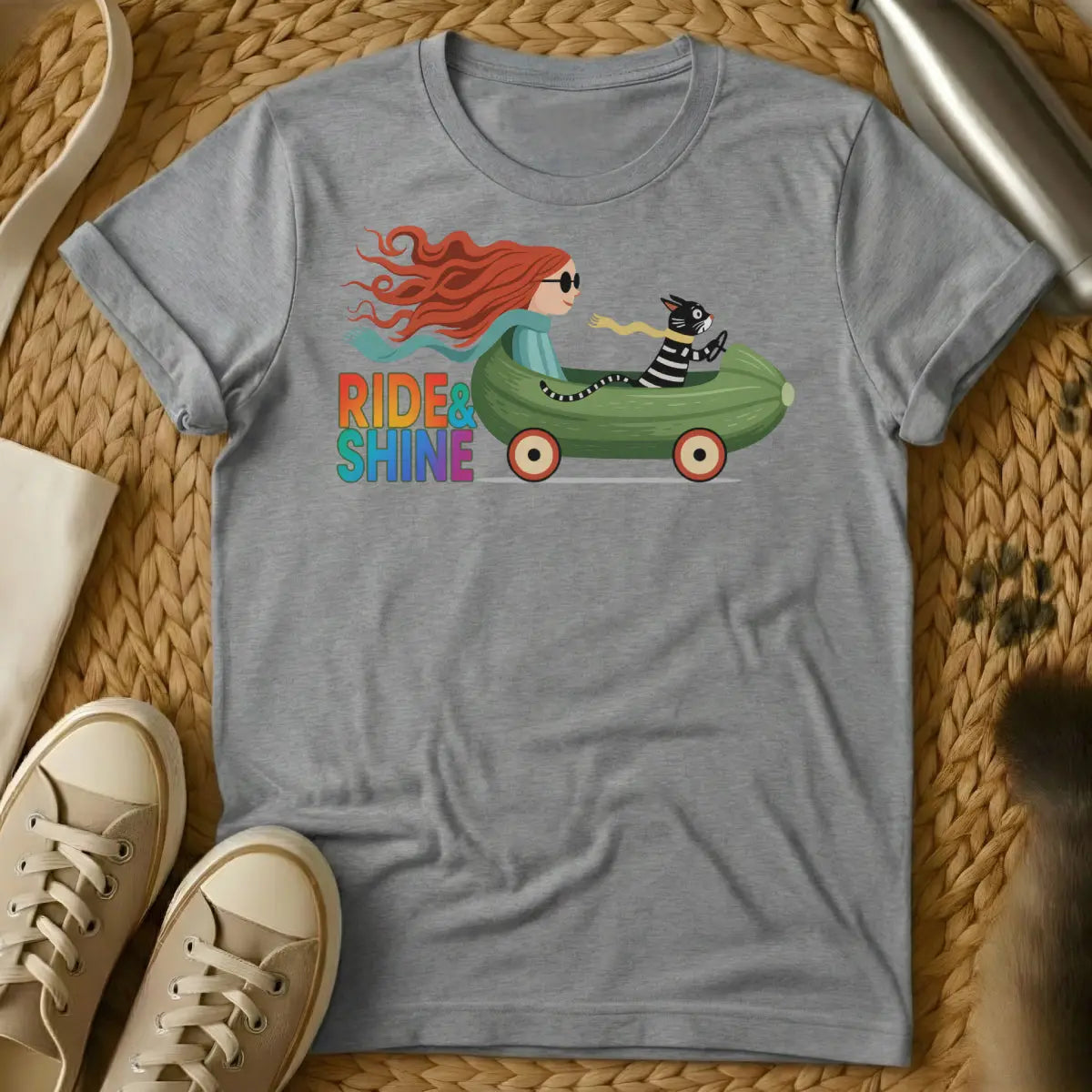 Ride and Shine Cat Shirt - Gray Cat T-Shirt