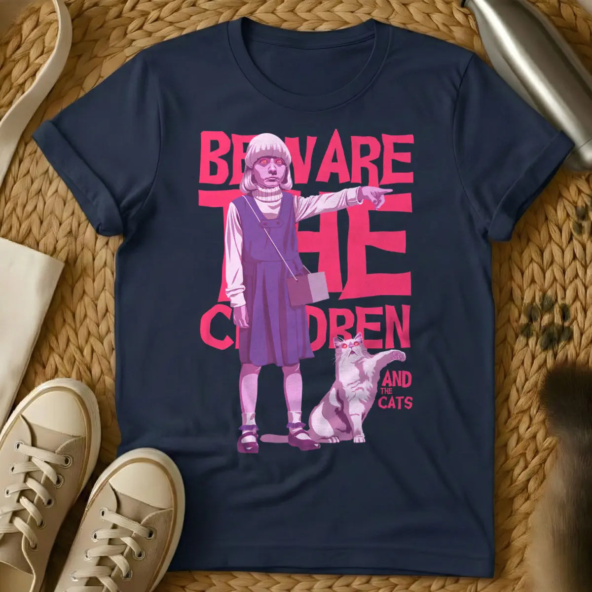 Village of the Damned Cat Tee - Navy Cat T-Shirt