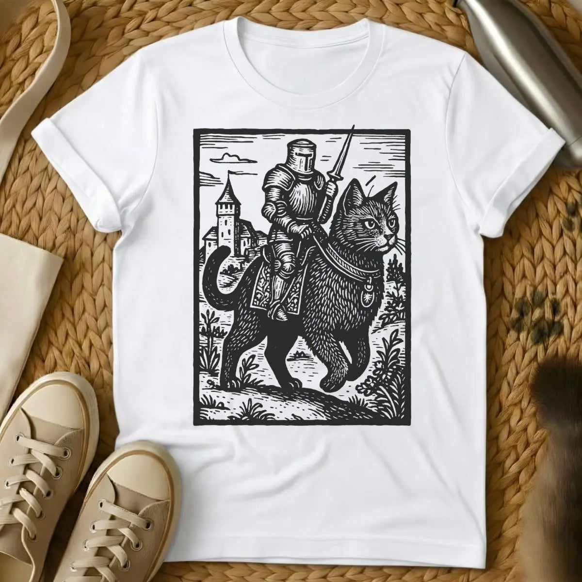 Medieval Cat Tee - White Cat T-Shirt
