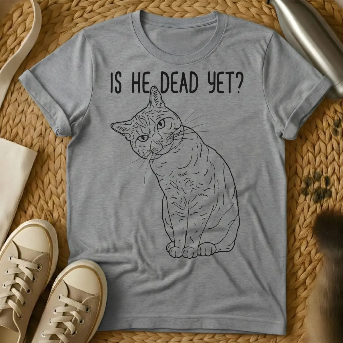 Is He Dead Cat Shirt - Gray Cat T-Shirt