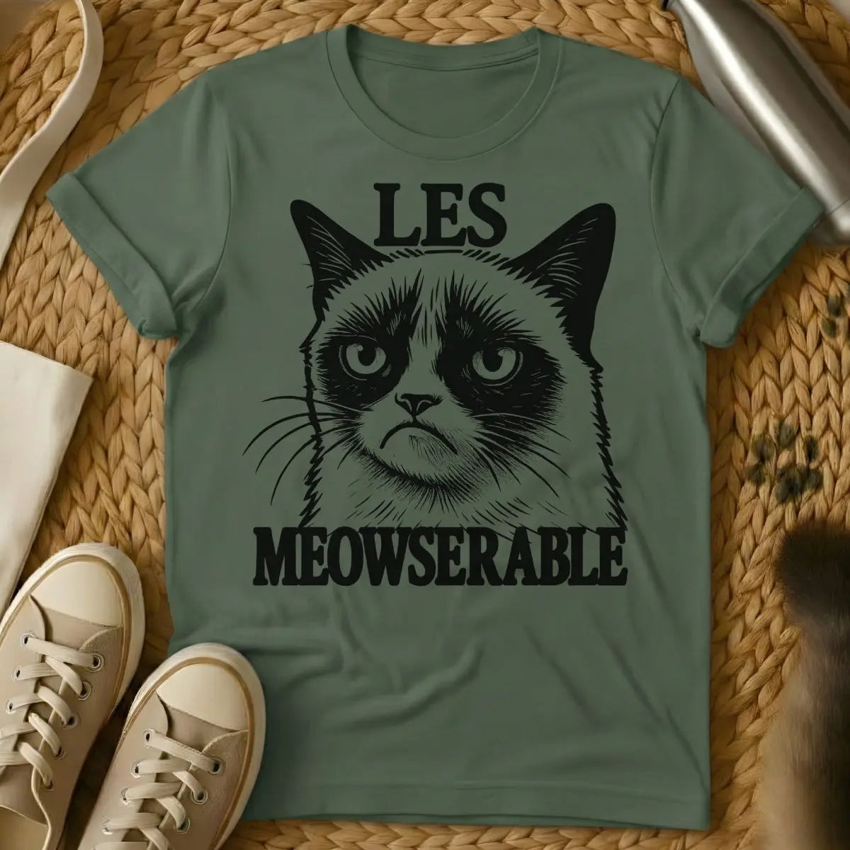 Les Misérables Cat Shirt - Military Green Cat T-Shirt
