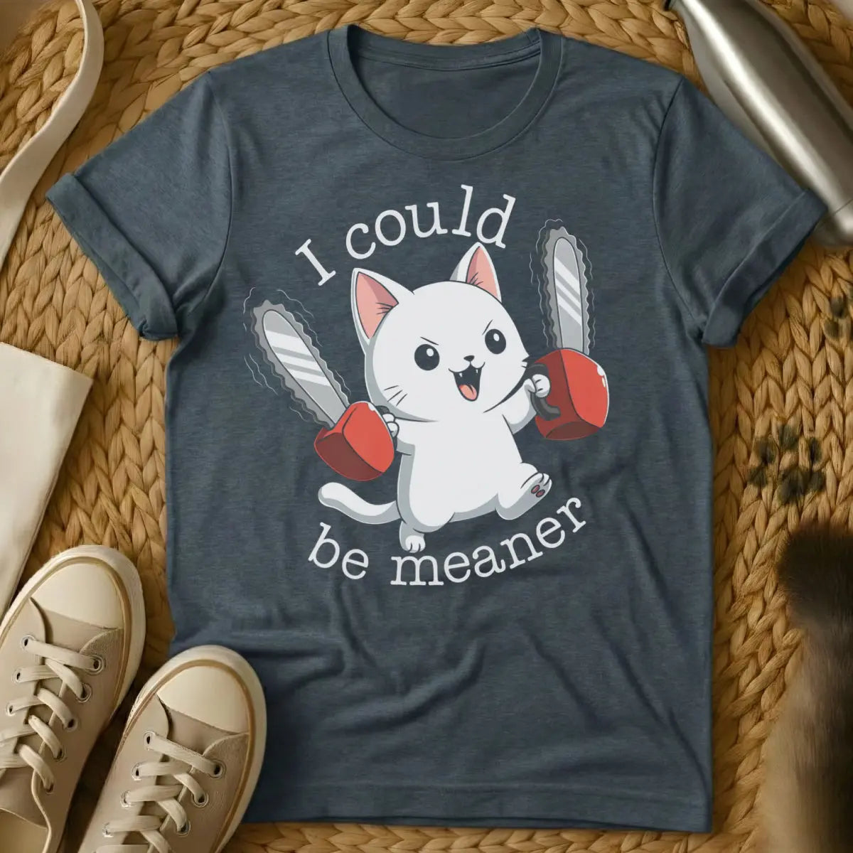 I Could Be Meaner Shirt - Dark Heather Cat T-Shirt