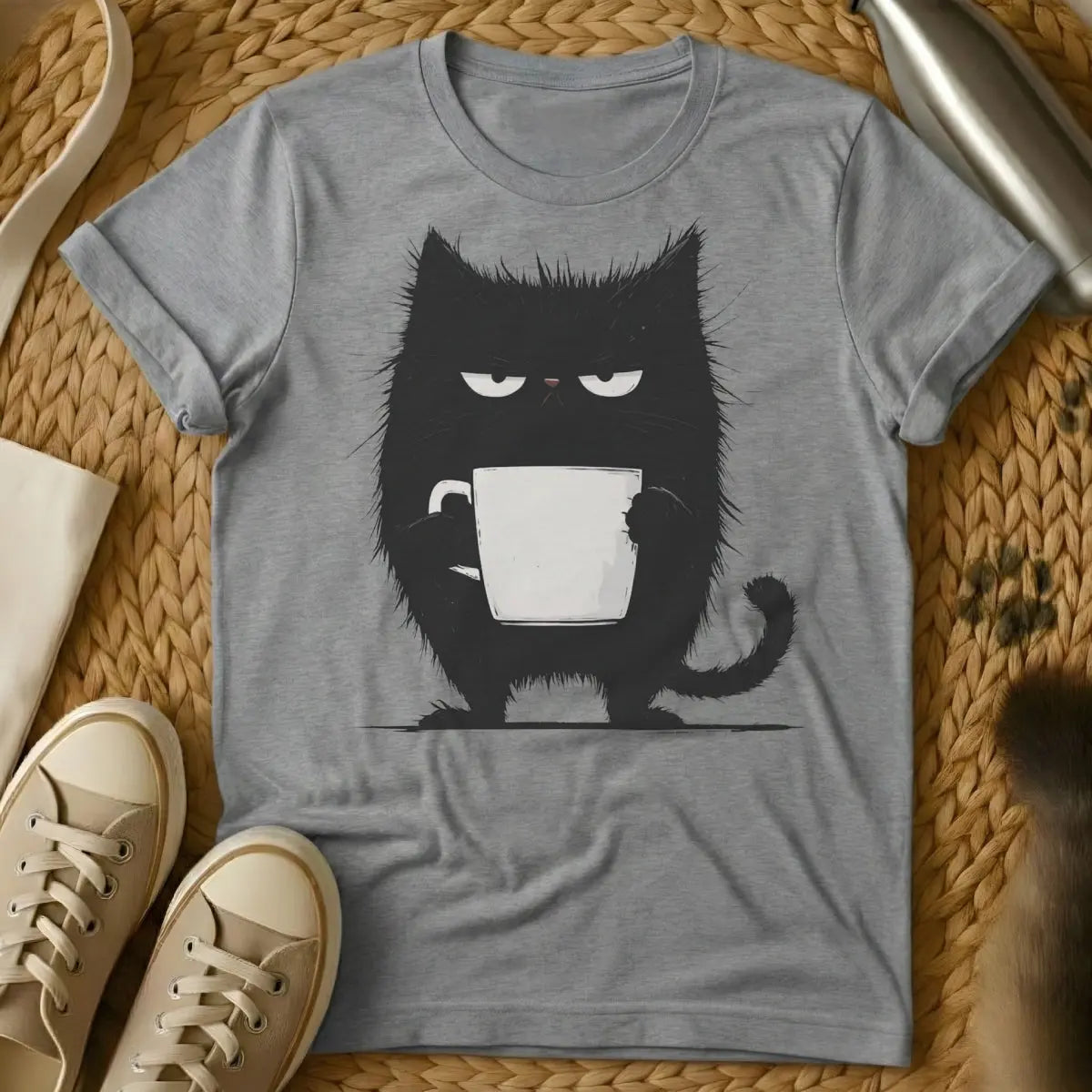 Coffee Tee Shirt - Gray T-Shirt - caffeine & cuddle, cozy routine wear, essential duo tee