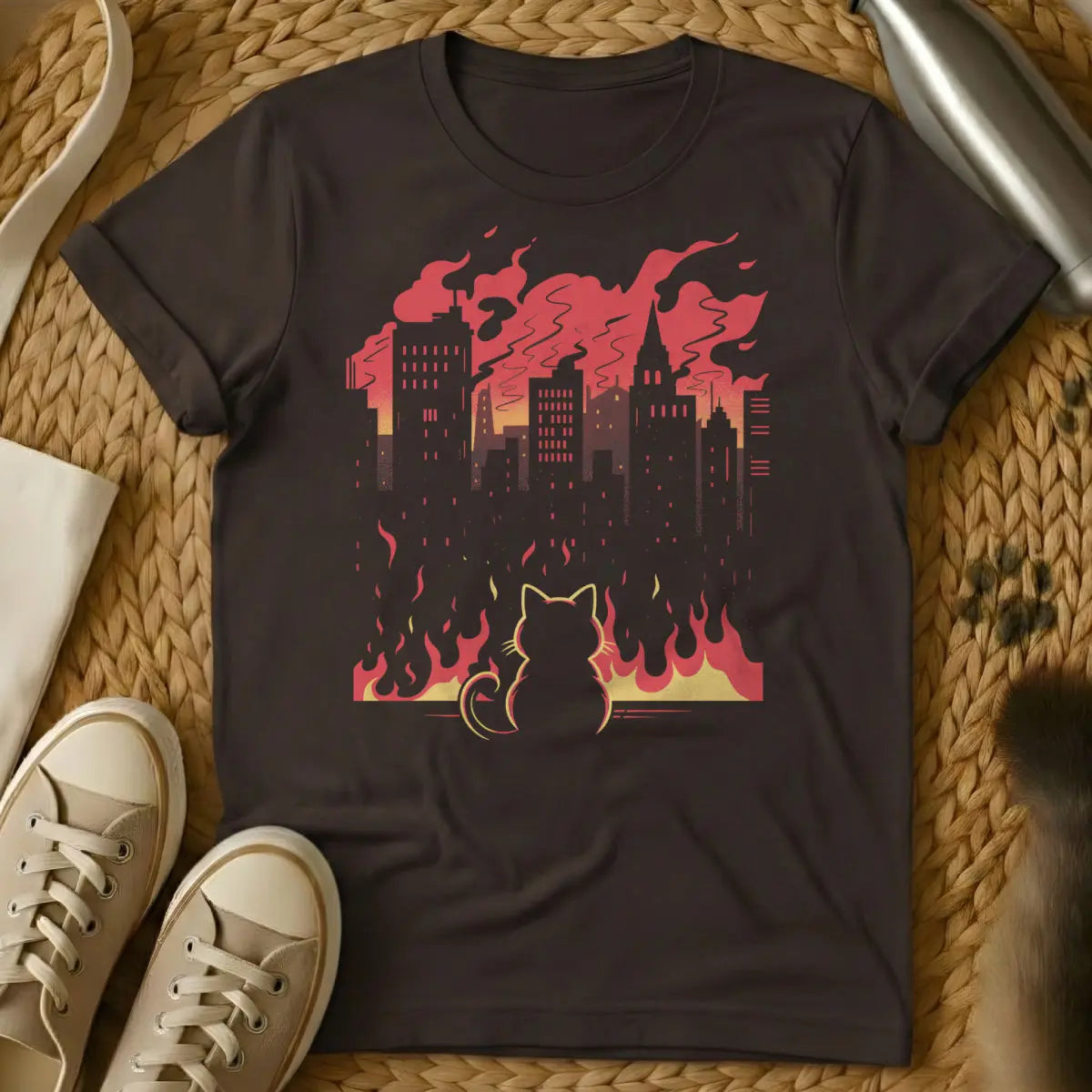 Burn Cat Shirt - Dark Chocolate T-Shirt - apocalypse satire, chaos core, dark humor cat