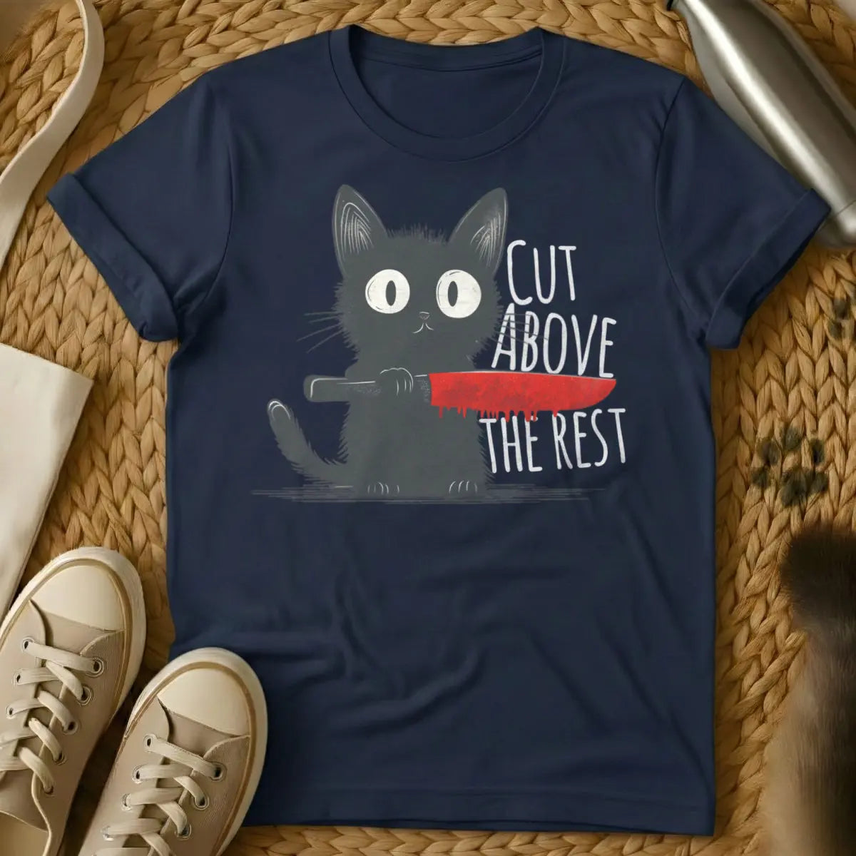 Cut Above the Rest Cat Shirt - Navy T-Shirt - aristocratic cat design, diva cat aesthetic, regal feline portrait
