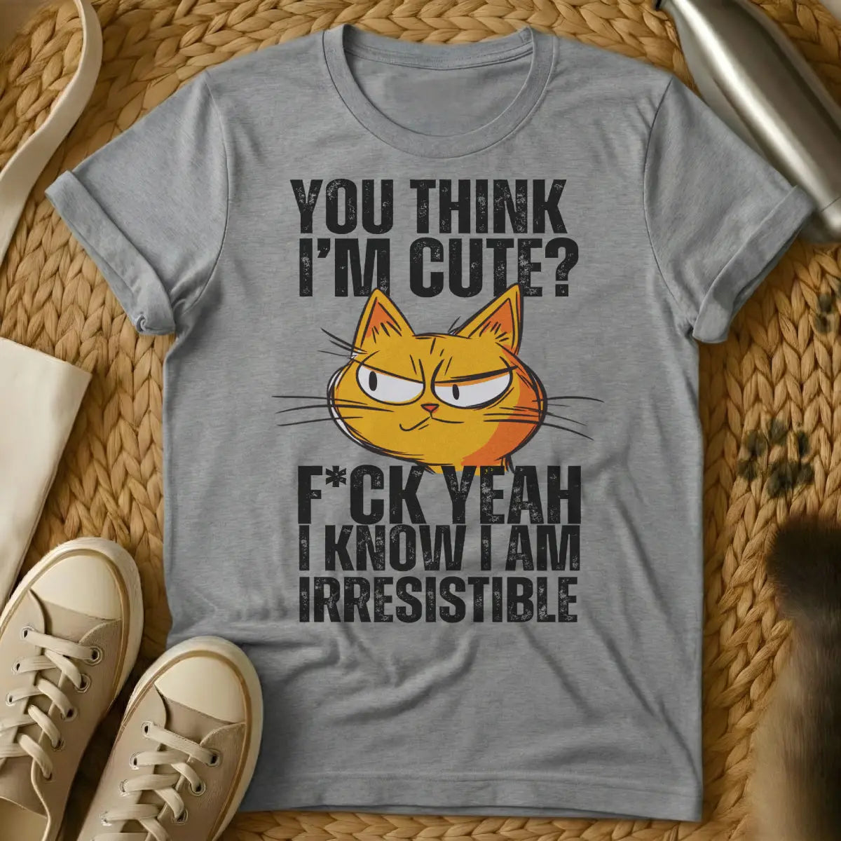 Funny Cat Shirt - Gray T-Shirt - cat logic humor, crazy cat person humor, feline antics apparel