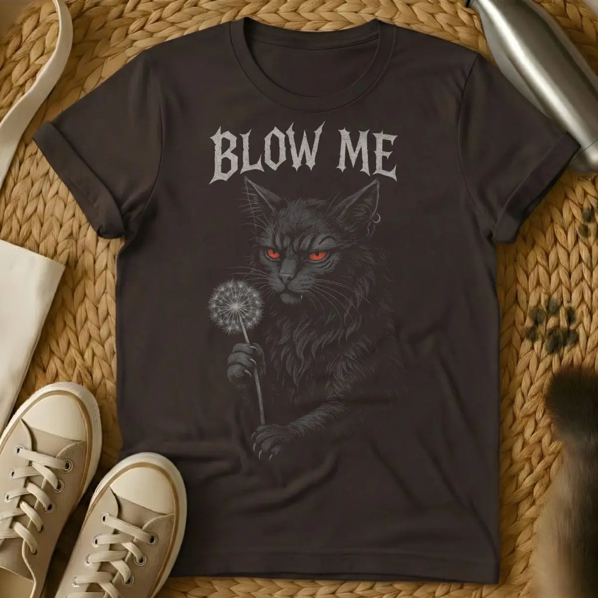 Blow Me Cat Shirt - Dark Chocolate T-Shirt - cat nose boop culture, cat owner inside joke, feline affection connoisseur