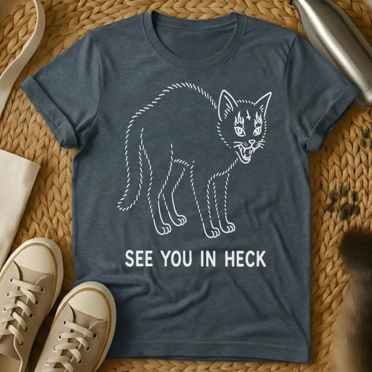 See You in Heck Cat Shirt - Dark Heather Cat T-Shirt
