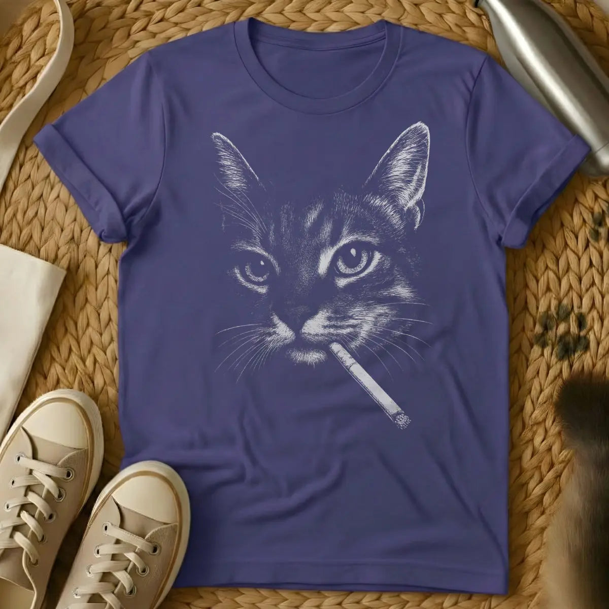 Smoking Cat Shirt - Purple Cat T-Shirt